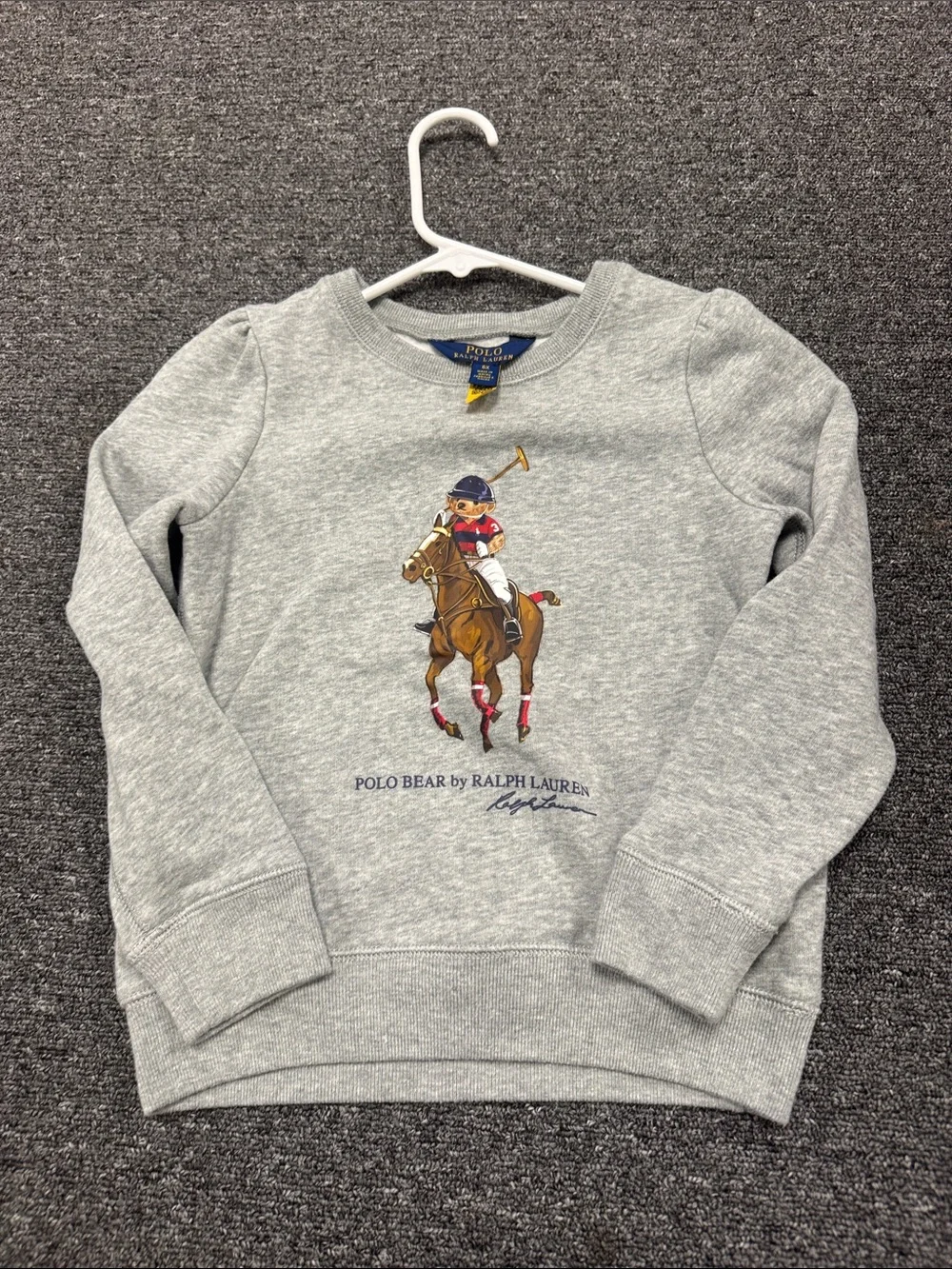 Ralph Lauren Heather Grey Polo Bear Sweatshirt with Polo Player Graphic
